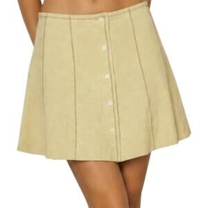 VTG Gap 100% Leather Skirt A-line Button Up Stitching Detail High Rise Tan 6